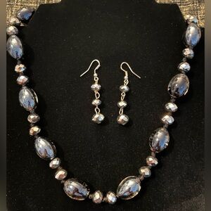 Unique set! Black spiral AB beaded necklace and earrings